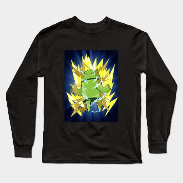 Super Saiyan Android Bot (Background) Long Sleeve T-Shirt by FungibleDesign